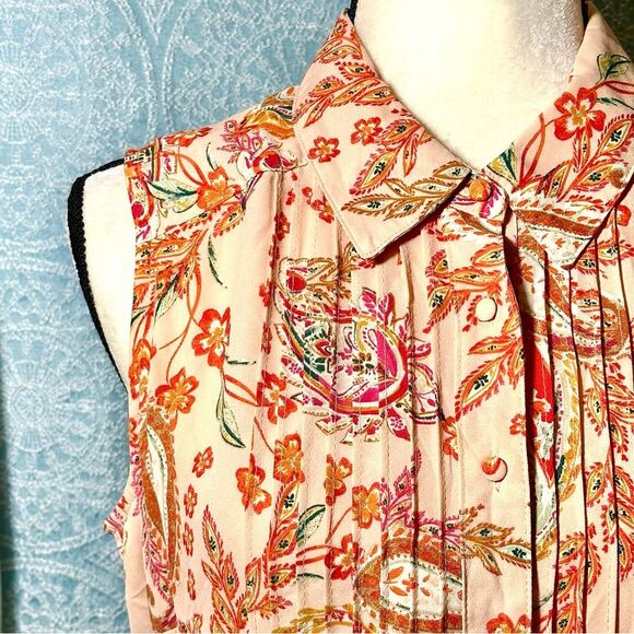 Nanette Lepore Sleeveless Peach Paisley Floral Dress Sz 8 - Picture 4 of 8